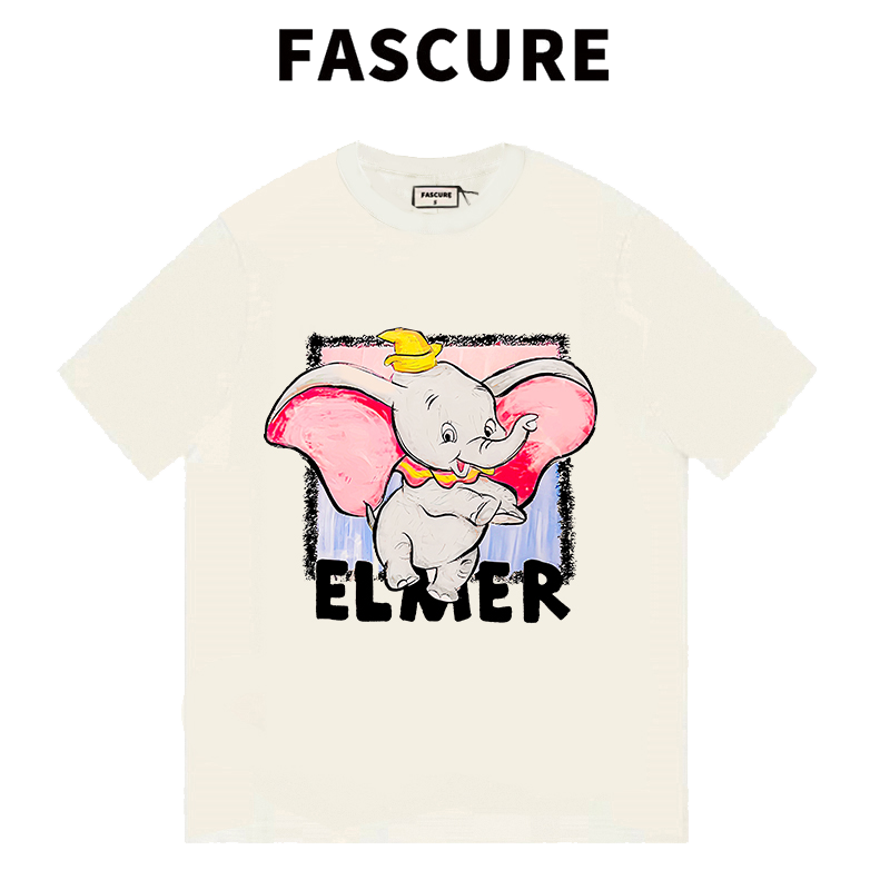 FASCURE小飞象 ins夏可爱潮酷情侣直喷工艺高定大码圆领纯棉短袖