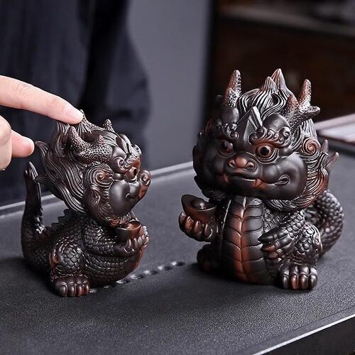 生肖龙年礼品紫陶神龙招财茶宠摆件精品可养禅意茶桌茶台茶盘装饰