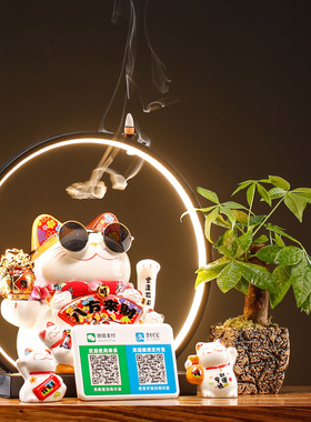 招财猫灯圈开业摇手款发财猫店铺前台生意兴隆送礼品客厅摆件LED