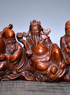 旧藏小叶黄杨木雕刻福禄寿复古文玩笔架工艺品家具装饰摆件