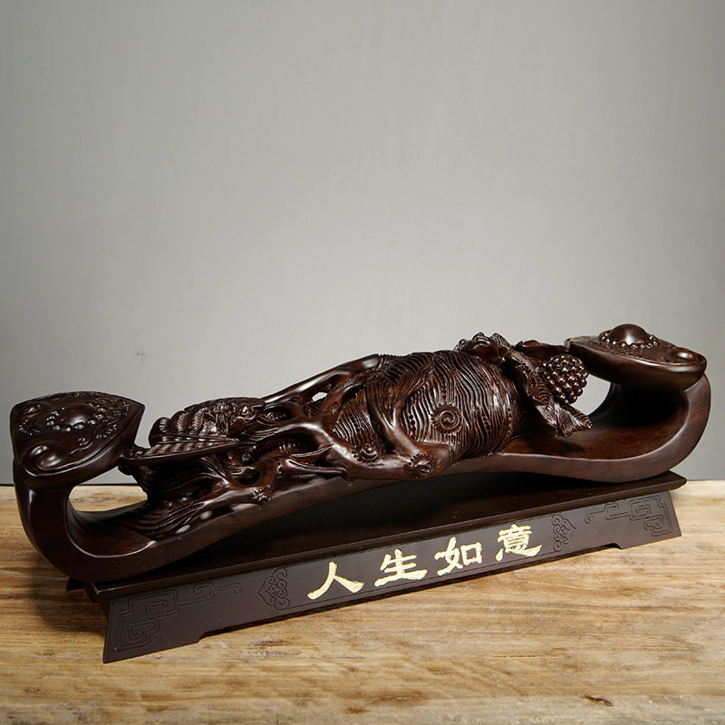 黑檀木雕人生如意摆件家居办公室装饰工艺品长辈生日贺寿乔迁送礼