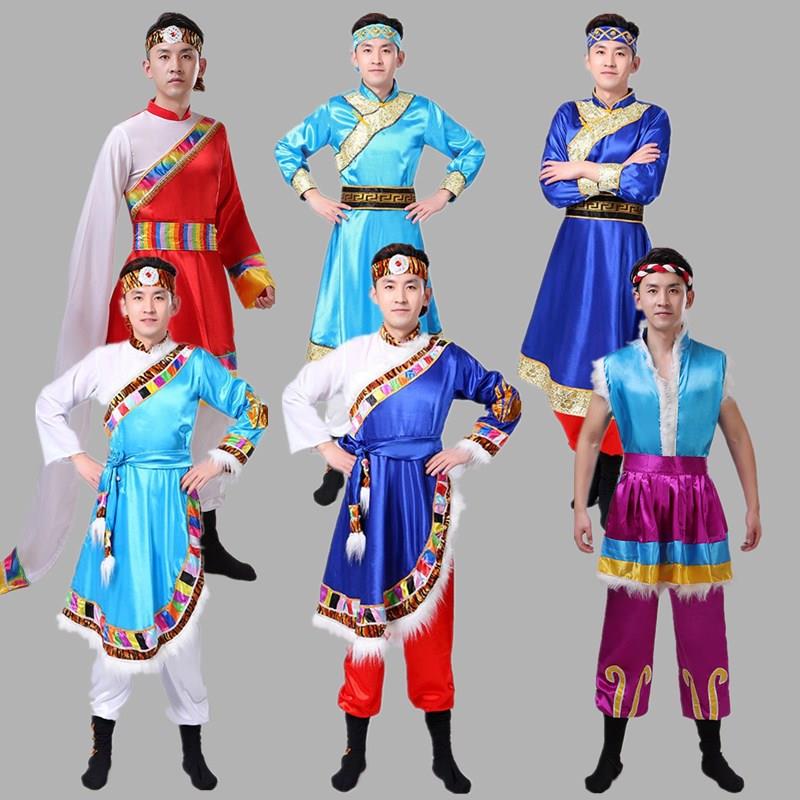 新款男士蒙古舞蹈演出服蒙古族民族服装藏族舞台表演服装藏袍水袖