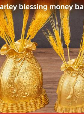 采购产品紫色袋子，纯铜装饰品，金色麦穗幸运袋，存钱罐，聚宝盆