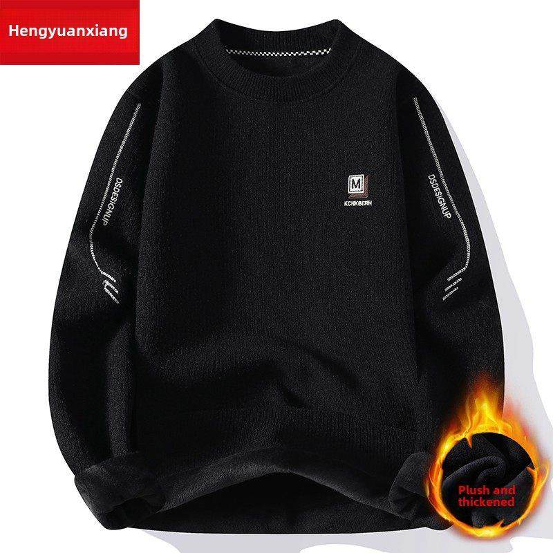 恒源翔羊毛针织衫男圆领中青年冬季丝绒加厚针织衫松爸爸保暖针织