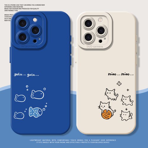 猫咪小鱼适用苹果16pro手机壳iphone13promax液态硅胶套12简约15华为mate70新款pura70小米14情侣17任意机型e