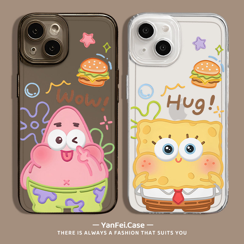 适用苹果15手机壳iphone13promax小米14华为pura70派大星17pro新款12红米k70/k80情侣mate60透明16海绵宝宝11