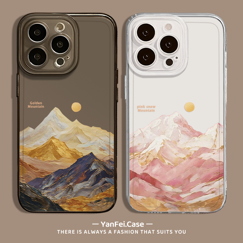 日照金山适用苹果16手机壳iPhone15promax小众14pm高级13mini新款12透明17太阳14pro情侣xs落日plus保护套por