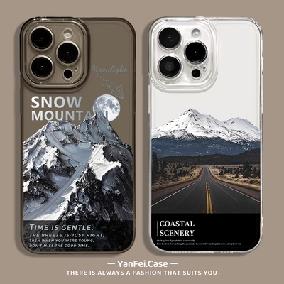 雪山公路适用苹果16pro手机壳iPhone15promax透明13小众14pro透黑14新款12情侣xs欧美e高级8plus小清新17防摔