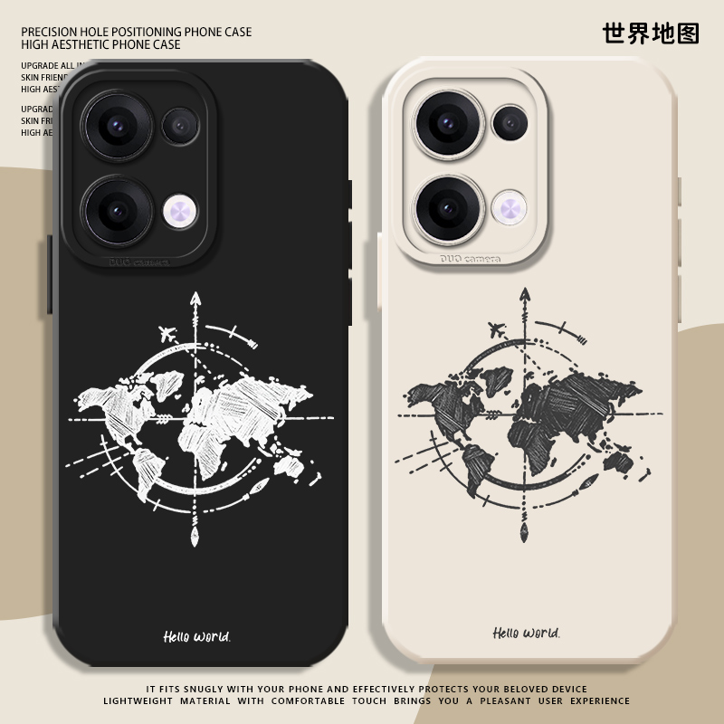 世界地图适用opporeno13手机壳12/11硅胶rone10/9/14新款op小众findx8spro情侣vivox200promini/s20高级s19套
