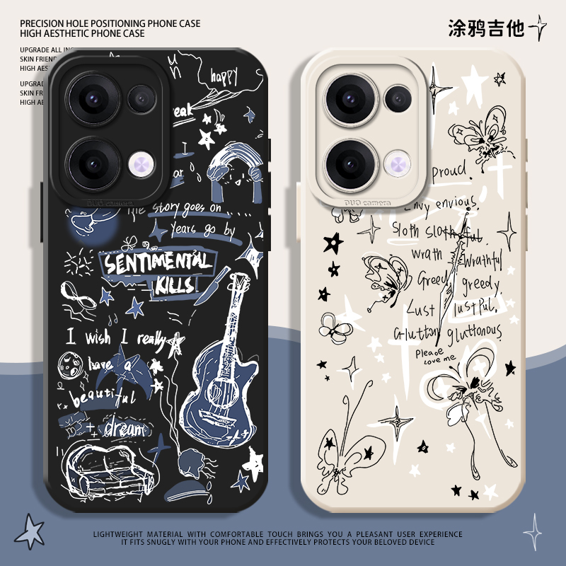 吉他适用opporeno13手机壳12/11硅胶rone10/9/14新款op小众findx8spro情侣vivox200promini/s20高级感s19蝴蝶