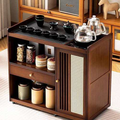 移动茶桌小茶台烧水壶一体家用茶水柜实木茶几茶车阳台煮泡茶桌子