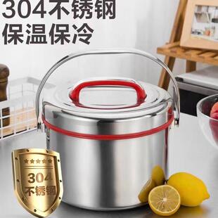 不锈钢304双层真空保温提锅大容量保冷保温桶商用汤桶带手提饭L^