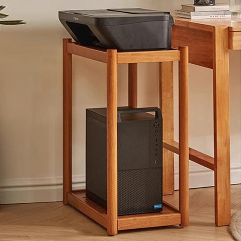 实木机箱置物架电脑主机放置柜双层打印机支架托架边柜可移动底座