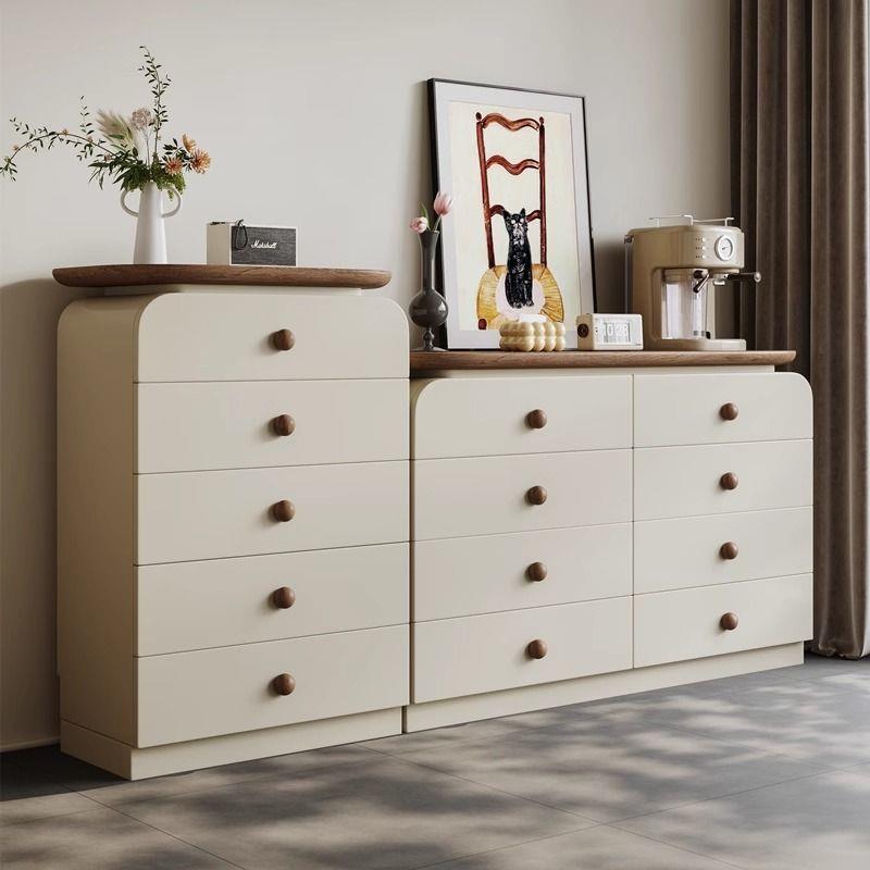 靠墙五斗八斗柜中古客厅收纳柜家用卧室床尾储物柜轻奢实木梳妆台