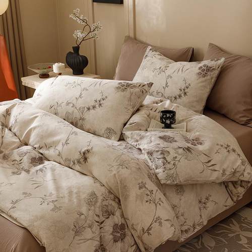 全棉加厚磨毛四件套轻奢纯棉印花秋冬保暖床单被套加密床上用品