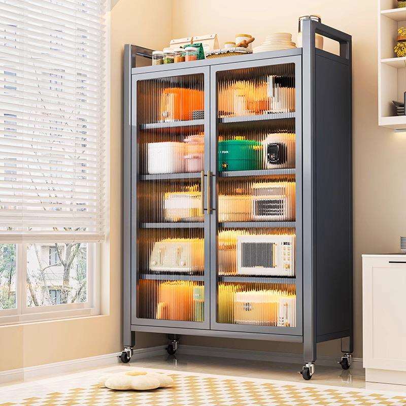 厨房置物架家用落地多层收纳柜防尘碗碟橱柜微波炉多功能储物柜子