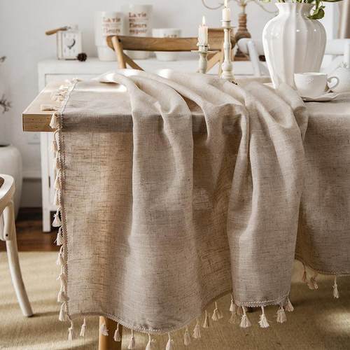 棉麻布艺茶几盖巾文艺复古桌布电视柜北欧流苏餐桌台布家用长桌垫