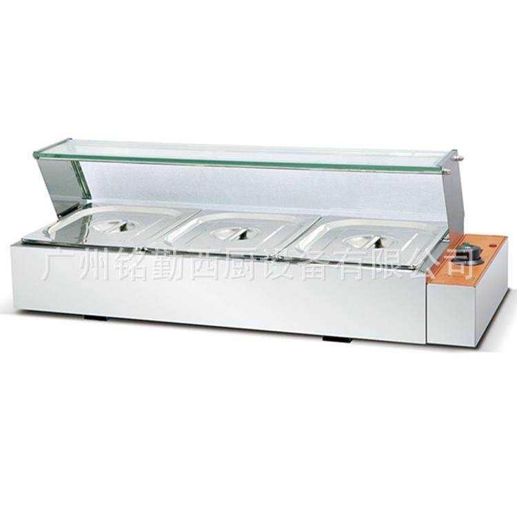 保温台商用不锈钢电热台式食堂快餐台售饭台三盆带玻璃罩汤池