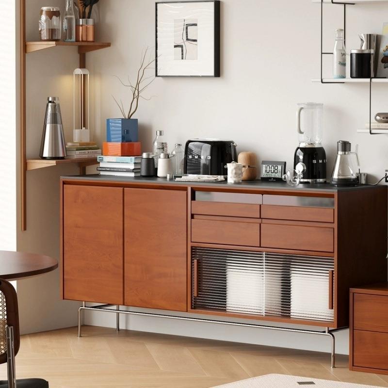 北欧中古餐边柜岩板实木长条储物柜日式高级收纳柜网红茶水柜桌面