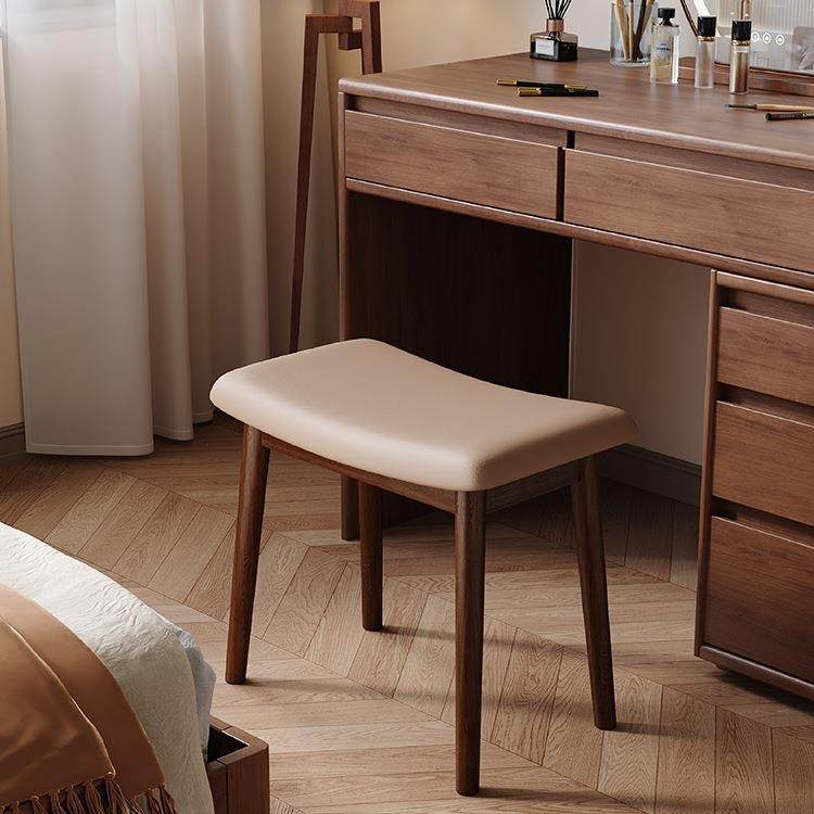 化妆凳实木马鞍凳家用梳妆台凳子女生卧室中古风方板凳椅子化妆椅