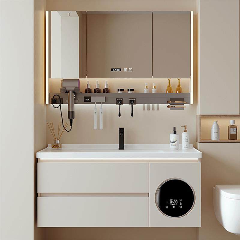 新款洗烘一体浴室柜带小洗衣机洗手洗脸陶瓷盆卫生间多功能洗漱台