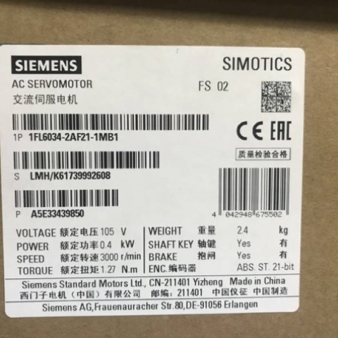 1FL6042-2AF21-1MB1S-1FL6 电源 230 V 3 AC P