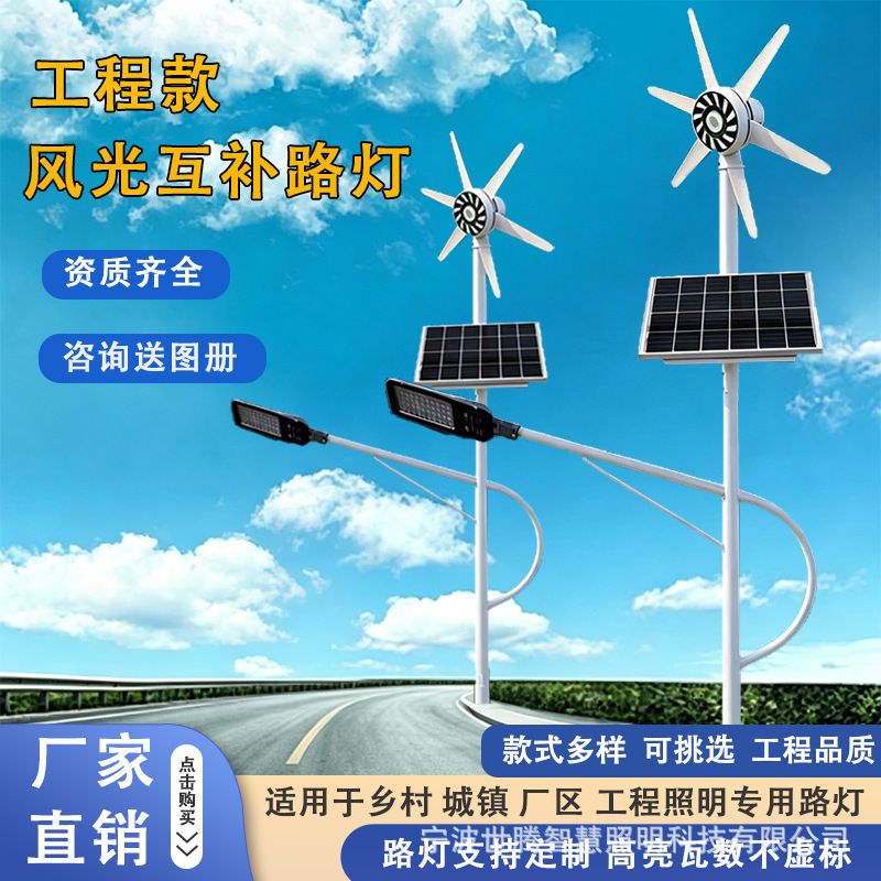 风光互补路灯太阳能市电户外道路灯厂供新农村6米防水LED高直杆灯