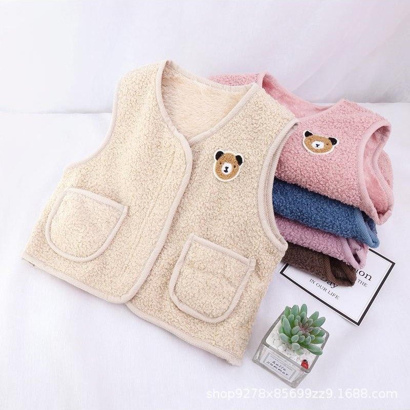 儿童羊羔绒马甲背心秋冬韩版男女童洋气保暖坎肩外穿宝宝毛毛马夹