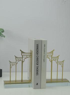 新中式金属水晶牌坊书靠书档现代简约家居书房办公室软装饰品摆件