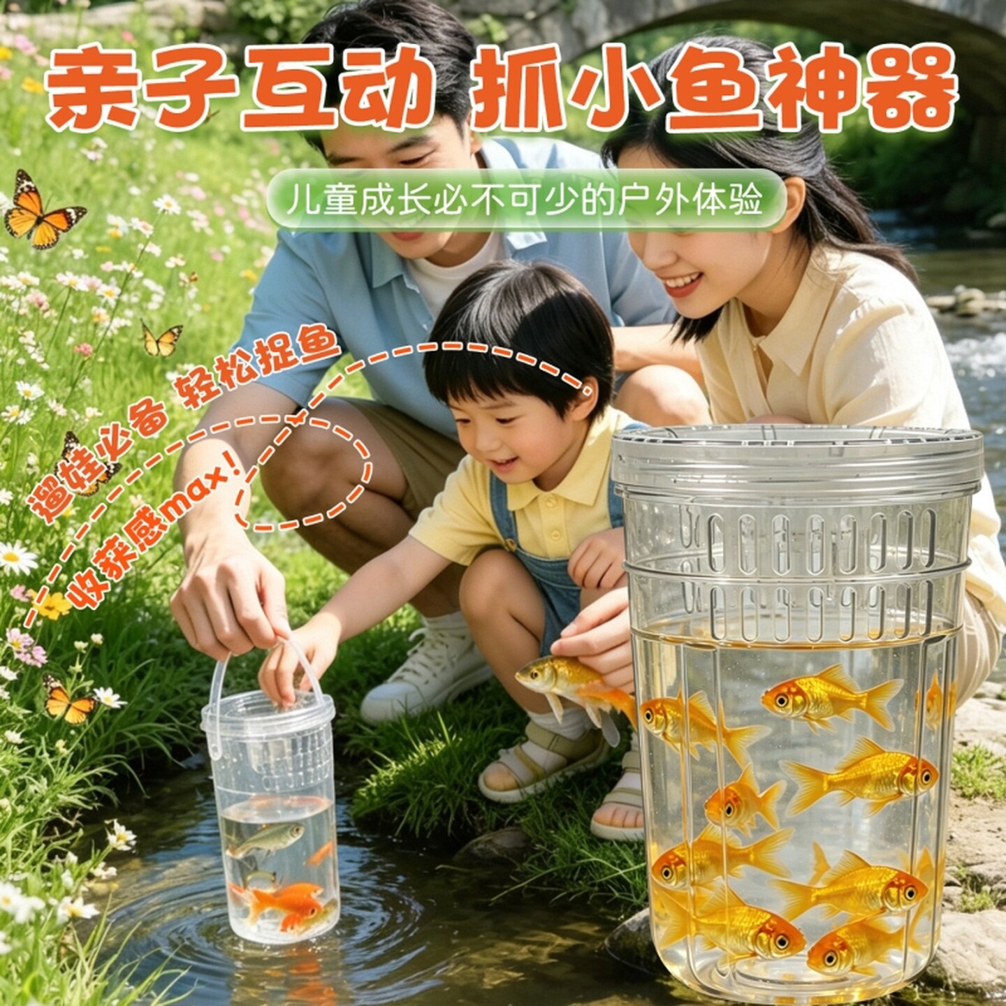 抓鱼瓶儿童户外捕鱼捉鱼神器亲子小孩捕虾虾笼鳑鲏麦穗河虾笼套装