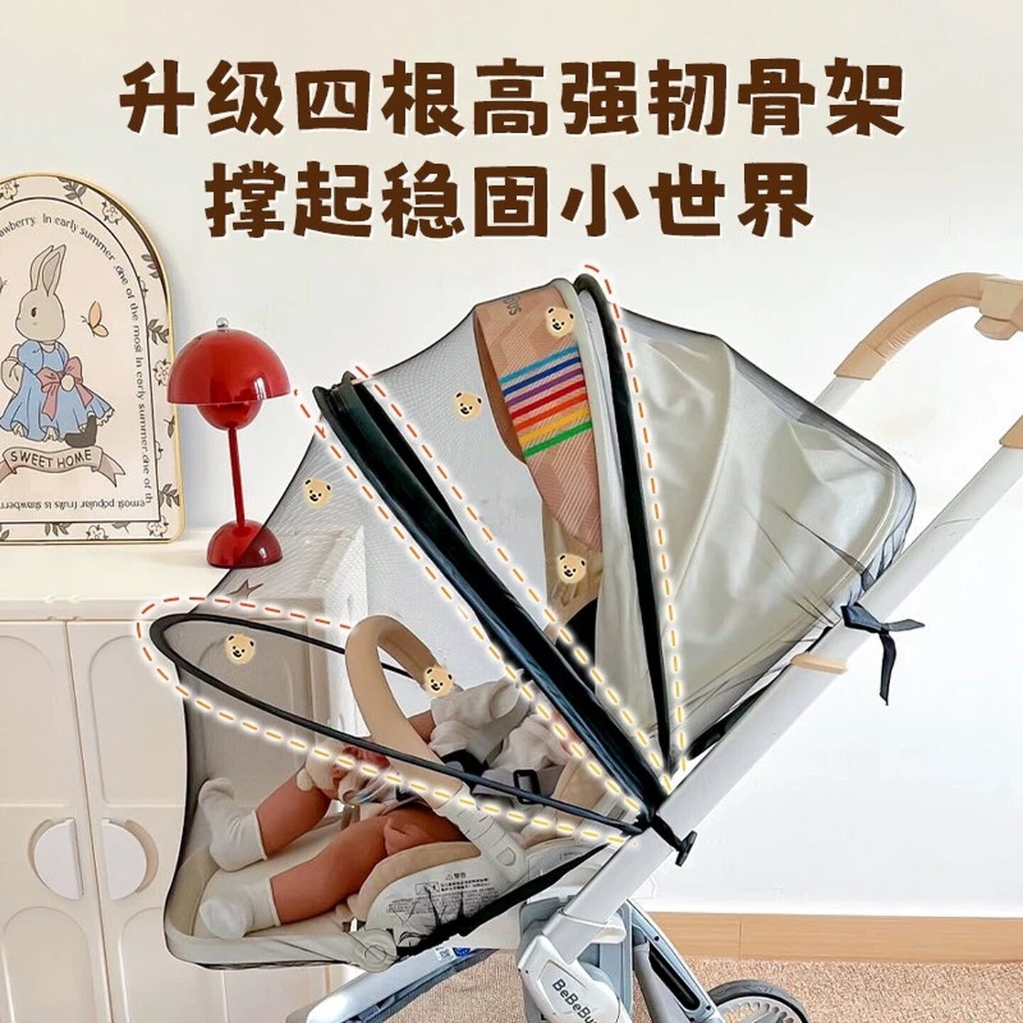 婴儿车蚊帐全罩式通用宝宝婴儿推车防风防蚊罩加密网纱挡风沙飞絮