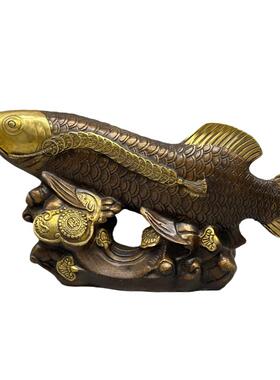 纯铜金龙鱼摆件仿古鎏金鱼年年有余家居客厅工艺品开业装饰礼品