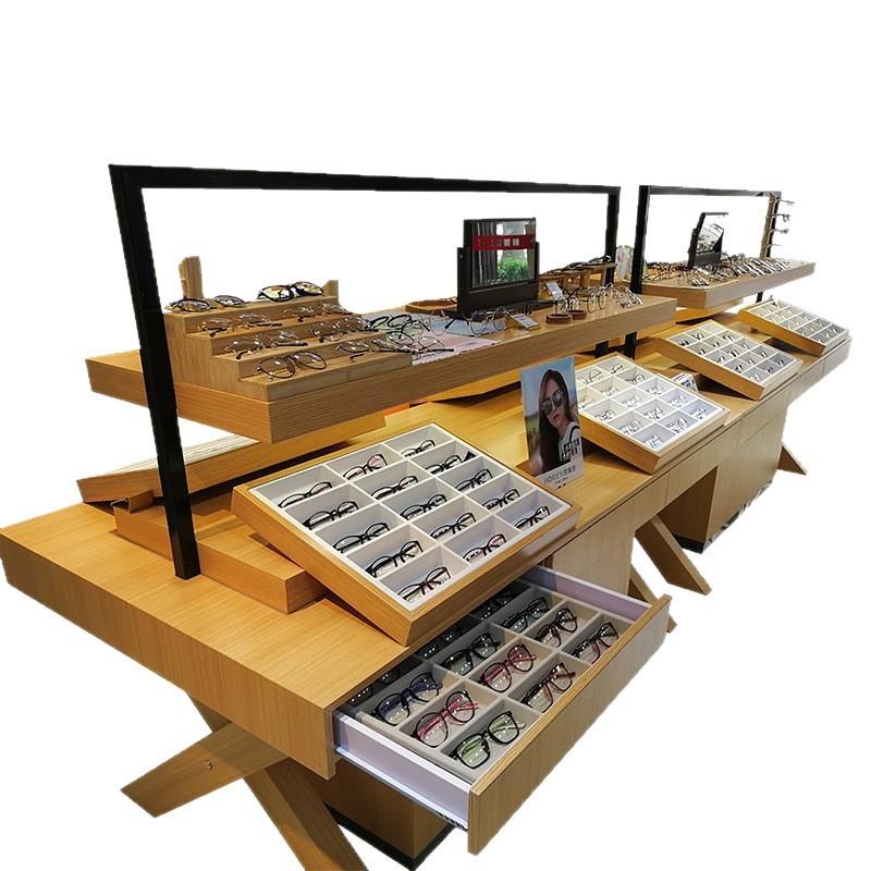眼镜展示柜陈列架宝岛眼镜中岛柜台木纹格子定做多层收纳盒展示架