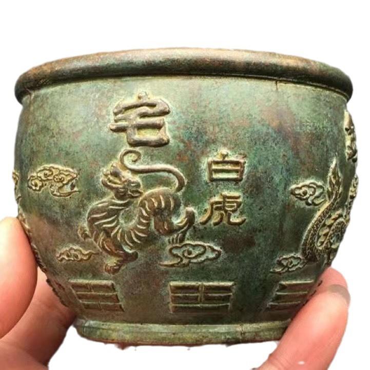 古玩铜器仿古纯铜加厚铜缸香炉四大神兽烟灰缸怀旧收藏老物件