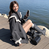 灰色蕾丝花边披肩翻领西装外套女2025新款韩系学院风减龄休闲上衣，女装西装，浙宝210（原浙宝191）