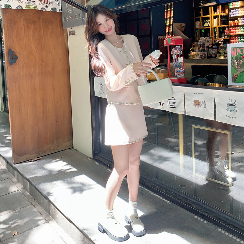 法式小香风套装女2025春新款气质百搭小西装两件套半身裙,女装套装/套裙,浙宝210（原浙宝191）
