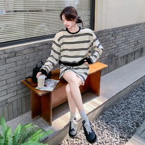 条纹卫衣短裙女春秋时尚洋气时髦裙气质韩版高级感图片