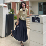 现货209-99002-P140-K208圆领撞色条纹百搭显瘦松紧高腰伞裙，女装套装/套裙，浙宝210（原浙宝191）
