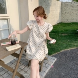 法式波点白色泡泡袖连衣裙女2025夏季新款超好看独特漂亮收腰裙子，女装连衣裙，浙宝210（原浙宝191）