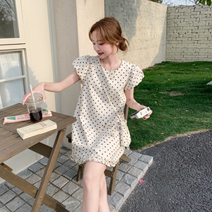 法式波点白色泡泡袖连衣裙女2025夏季新款超好看独特漂亮收腰裙子图片