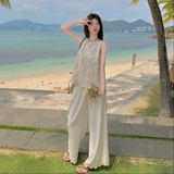 现货209-3252-P150-K218无袖重工蕾丝刺绣上衣阔腿裤套装，女装套装/套裙，浙宝210（原浙宝191）