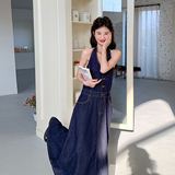 209-3236-p155-k228法式复古港风V领牛仔度假连衣裙，女装连衣裙，浙宝210（原浙宝191）