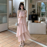 法式浪漫粉色挂脖连衣裙女2025夏季新款海边度假风甜美减龄蛋糕裙，女装连衣裙，浙宝210（原浙宝191）