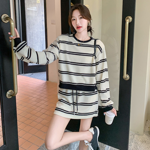 条纹卫衣短裙女春秋时尚洋气时髦裙气质韩版高级感,女装运动套装,浙宝210（原浙宝191）