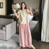 韩系简约圆领小飞袖衬衫套装女夏季2024新款时尚减龄阔腿裤两件套，女装套装/套裙，浙宝210（原浙宝191）