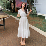 设计感v领白色连衣裙女夏季2025新款法式茶歇蛋糕裙气质仙女长裙，女装连衣裙，浙宝210（原浙宝191）
