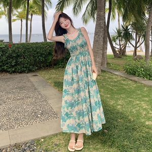 超仙浪漫油画无袖吊带裙女夏季新款度假风森系绝美小个子连衣裙图片