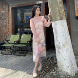 粉色新中式国风女春季新款法式温柔风氛围感收腰连衣裙，女装套装/套裙，浙宝210（原浙宝191）