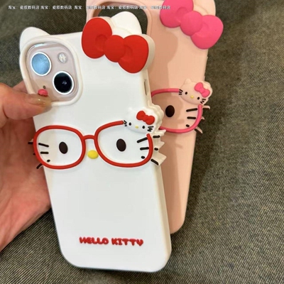 戴眼镜K猫苹果4代5/6p/7p/8p手机壳iphone17/16/15/14防12/13卡通
