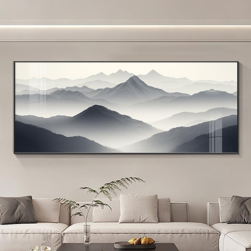 背景墙靠山客厅新高级装饰画画无水沙发风景挂画画壁画画有山感中